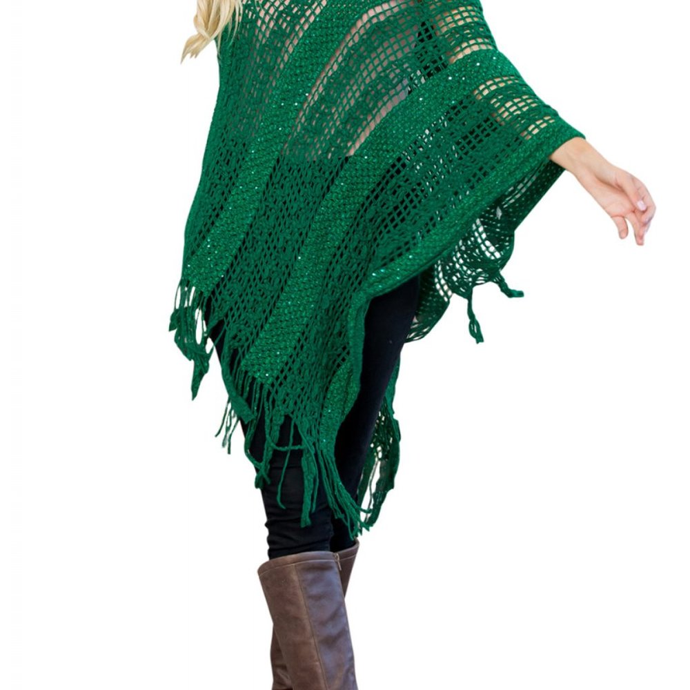GREEN CROCHET NATIVE PATTERN PONCHO